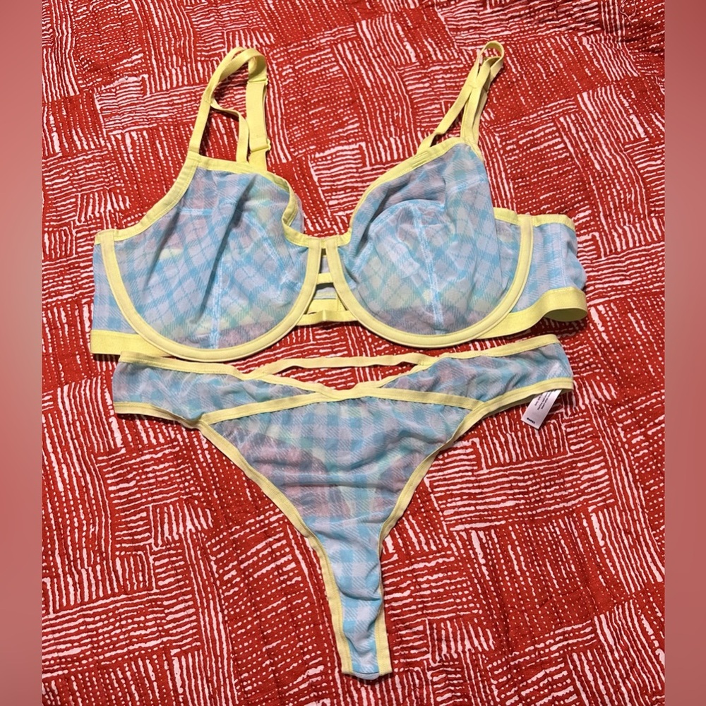 Cacique Mesh Strappy Demi Bra  and Thong